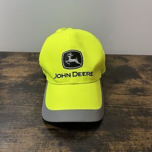 John Deere Adult Trucker Hat Neon Yellow Mesh Snapback Reflective Embroidered
